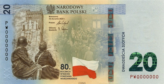 20 zł 80. rocznica wybuchu Powstania Warszawskiego 2024 - banknot