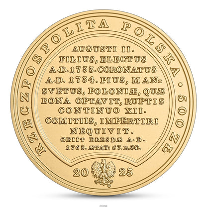 500 zł August III Sas - złota moneta 2oz 999,9