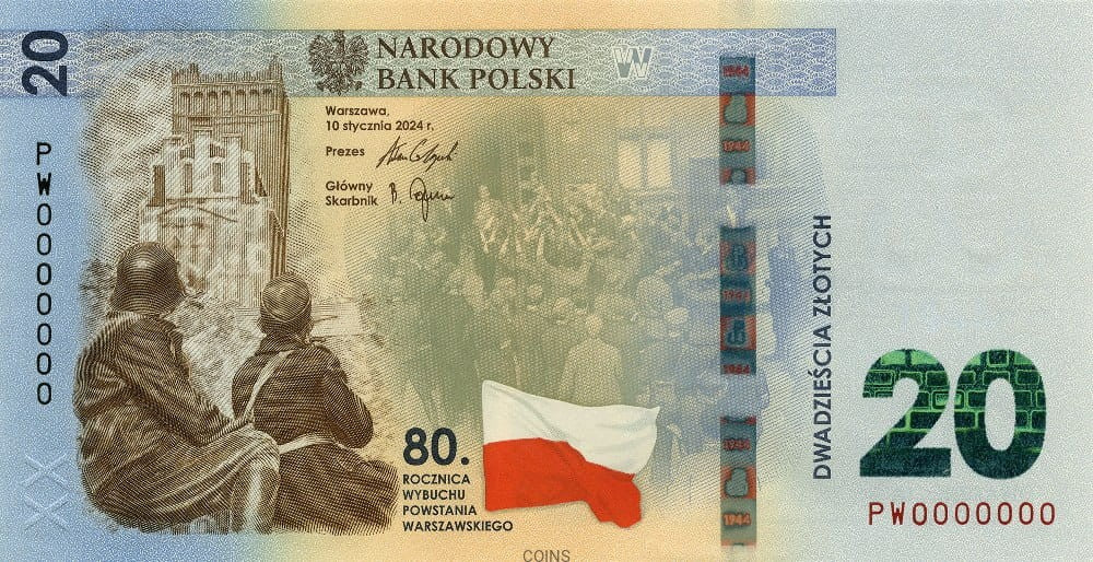 20 zł  80. rocznica wybuchu Powstania Warszawskiego 2024 - banknot