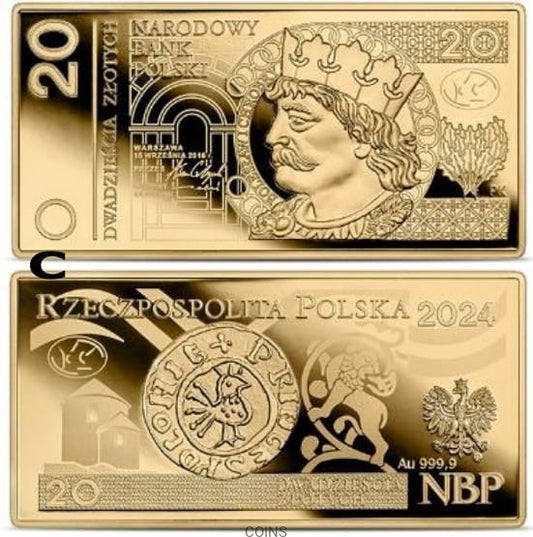 20 zł Polskie banknoty obiegowe złota moneta