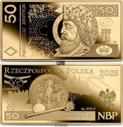 50 zł Polskie banknoty obiegowe złota moneta